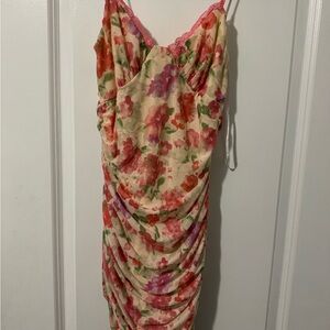 Princess Polly Floral Ruched Mini Dress - Pink and Red